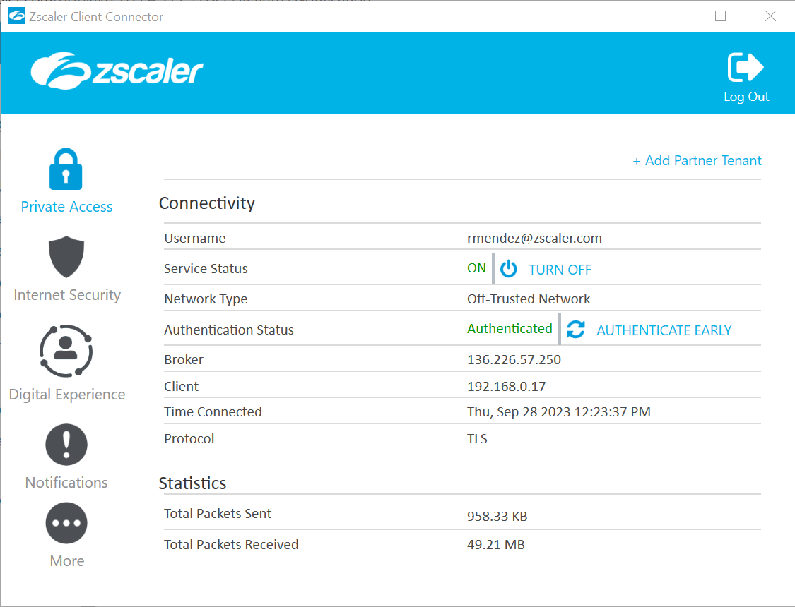 Viewing Information About Private Access on Zscaler Client Connector